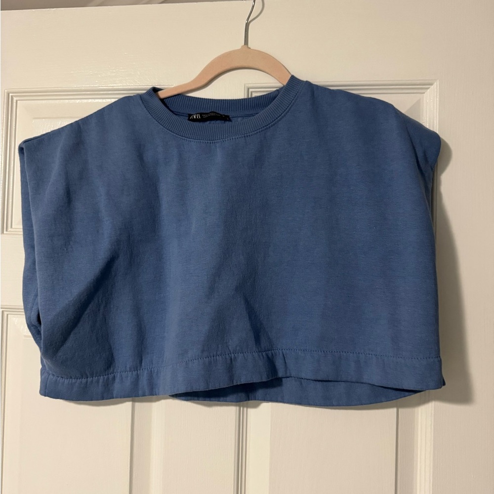 Zara blue cropped boxy muscle tee